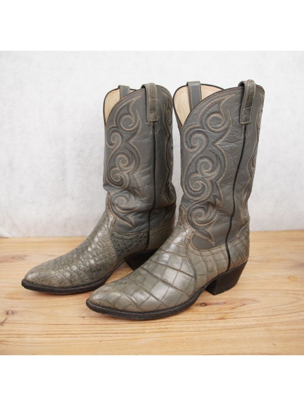 Dan Post Caboose Caiman Belly Cowboy Boots Mens 10D Gray Snip Toe Exotic Leather